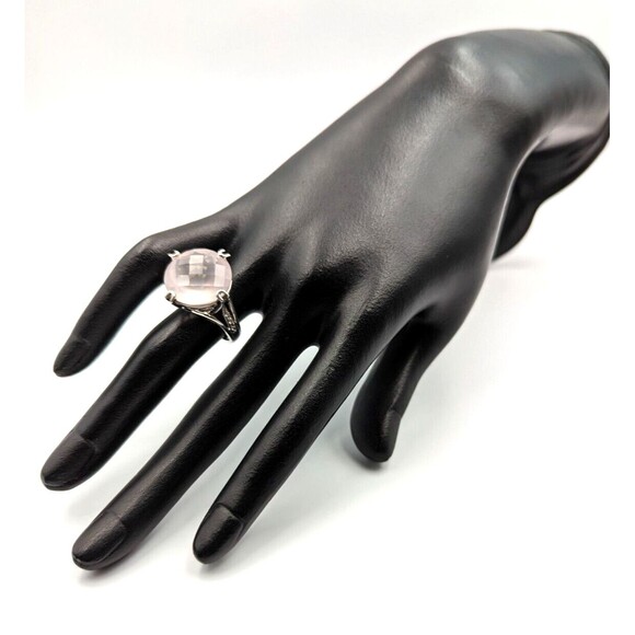 Sterling Silver 925 Checkerboard Cut Pink Chalcedony Clear Topaz Ring Sz 6 - Picture 6 of 16